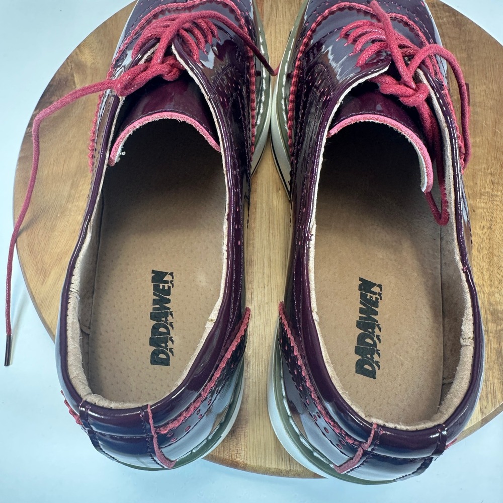 Dadawen Womens Platform Oxfords Burgundy Patent Wingtip Brogue Shoes 42 366-1.5 - Picture 7 of 8